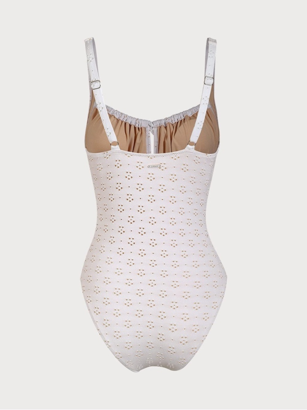 Cream Eyelet One-Piece Swimsuit with Front Tie - Picture 3 of 3